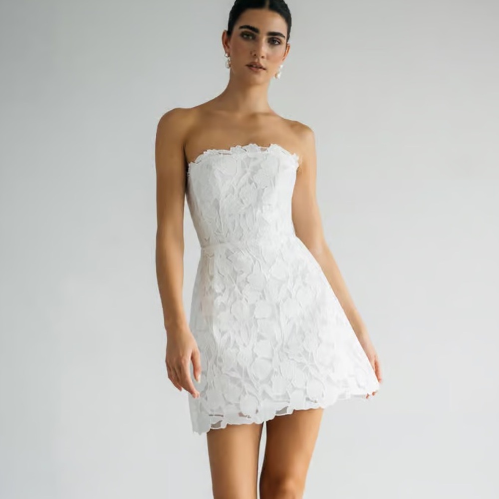 Jenny Yoo Amanda Strapless White Lace Dress